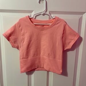 aerie Coral Pink Short Sleeve Cropped Sweatshirt